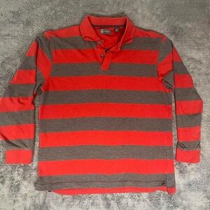 Retro Prep Emo Acacemia Arrow Long-Sleeve Red & Gray Striped Long Sleeve Polo